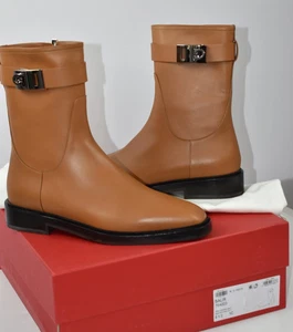 NUEVO EN CAJA Salvatore Ferragamo Talla 8.5 C Balir Vicuña Becerro Medio Botas Gancio Cremallera Italia - Imagen 1 de 14