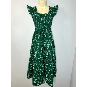 Hill House The Ellie Nap Midi Dress Nap Dress Green Botanical Sz XS New - Picture 1 of 13