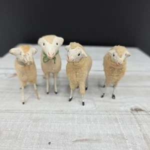 4 antike Vintage Weihnachten wollige deutsche Putz Stock Bein Schafe - Bild 1 von 23