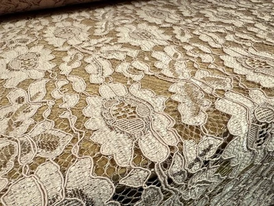 Heavy Corded Alencon Lace Fabric With Selvedge, Per Metre - Floral - Nude - Image 1 of 4