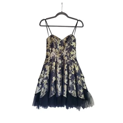 Винтажное Редкое Коктейльное Платье Roberta Черная Золотистая Слоистая Юбка 80-е, Размер 5/6 - Изображение 1 из 4