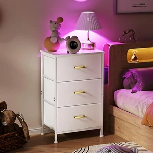 Nightstand with 3 Fabric Drawers for Small Space for Bedroom End Table White - Picture 1 of 6