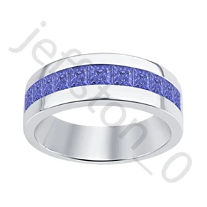 0.80 Ctw Lab Created Tanzanite 14K White Gold Over Wedding Band Men's Ring - Picture 1 of 5