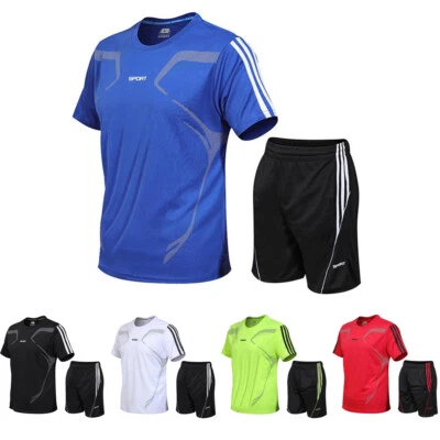 Conjunto de 2 camisetas y pantalones cortos deportivos de entrenamiento activo para hombre Foto 1 de 4