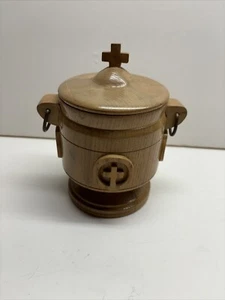 TREEN GOBLET CHALICE CUP Turned Wood Religious Communion Wafer Vessel - Bild 1 von 9