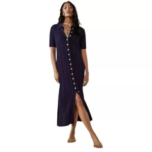 Free People Beach Riding Waves Navy Sweater Midi Dress - Picture 1 of 11