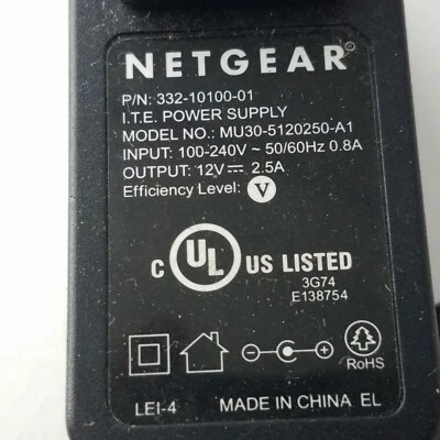 Netgear Model Mu30 5120250 A1 P/N 332 10100 01 Power Supply 12 Volts 2.5 Amps - Image 1 of 4