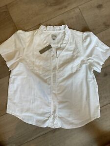 NWT J.Crew White blouse, Popover Top in Eyelet, large 