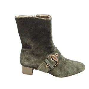 Etienne Aigner Mercer Stacked Heeled Boots Womens Size 7.5 Black Suede Side Zip - Picture 1 of 13
