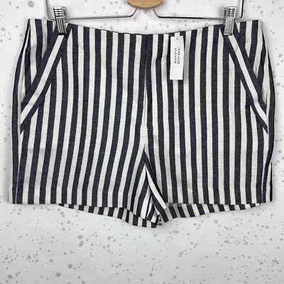 Banana Republic 工厂短裤女式 12 码条纹棉亚麻全新带标签 — 第 1/4 张图片