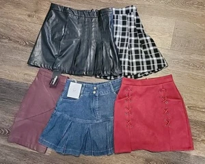 Lot Of 5 Mini Skirts Faux Leather Suede Denim Skort Hollister Plaid School Prepp - Picture 1 of 6
