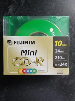 NEW SEALED Fugi Film FujiFilm Mini CD-R 10 Color Discs 24 min 210 MB up to 24X - Image 1 of 4