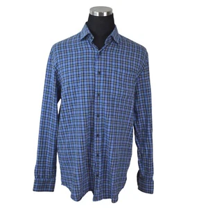 Johnnie-O Mens Shirt Large Blue Plaid Long Sleeved Cotton - Picture 1 of 9