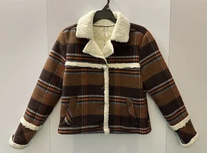 Abrigo Maurices S Otoño Vellón Cuadros Marrón Azul Naranja Manga Larga Bolsillos con Botones - Imagen 1 de 4