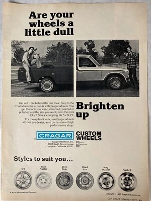 Anuncio impreso Cragar 1977 llantas magnéticas cromadas y de aluminio Foto 1 de 2