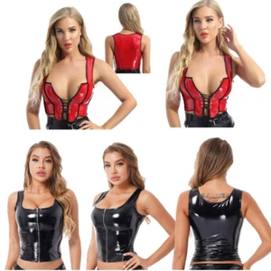Damen Crop Top Wetlook T-Shirt kurz Oberteile Bauchfrei Bustier Tank Clubwear - Picture 1 of 24