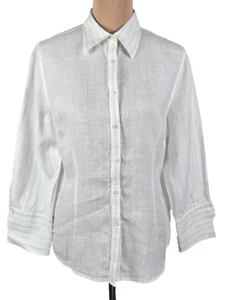 Brooks Brothers~Womens 14~100% Irish Linen 3/4 Sleeve Flip Cuff  Button Up Shirt - Picture 1 of 12