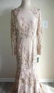 NWT Beige Lauren Ralph Lauren Evening Formal Dress Gown 8 Lined Sequins Branches - Picture 1 of 15