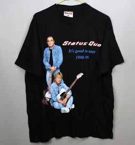 VINTAGE STATUS QUO TOUR T SHIRT MENS LARGE REDWOOD 1998 MUSIC BAND TEE BLACK - Picture 1 of 6