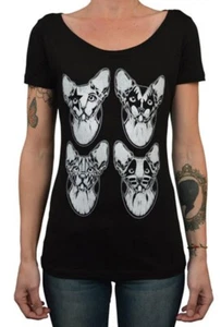 BRAND NEW WOMENS Lowbrow Art Company KISS KATS Tee Shirt BLACK SMALL-XLARGE - Picture 1 of 4