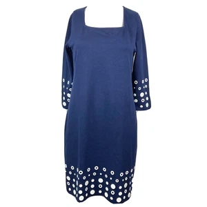 Nuevo con etiquetas Vestido Joan Vass Para Mujer Talla MP Petite Azul Adornado Manga 3/4 Vestido Ajustado - Imagen 1 de 10