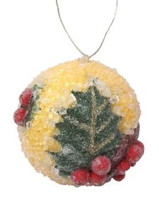 (01774-33920) COLGANTE ADORNO NAVIDAD CHRISTMAS BOLA AMARILLA PEQUEÑO NIEVE HIEL - Imagen 1 de 3