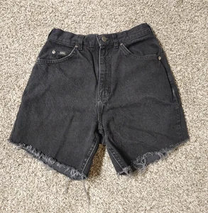 Vintage Lee Shorts Womens Size 6 Black Faded Wash High Rise Frayed - Picture 1 of 4