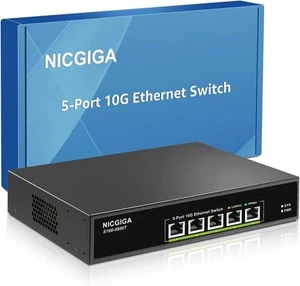 NICGIGA 5-Port 10Gb Ethernet Switch - RJ45 Base-T, Unmanaged - Black - Afbeelding 1 van 1