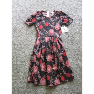 New LuLaRoe Amelia Knee length Dress womans XS Brown Red Flowers with Pockets! - Picture 1 of 4