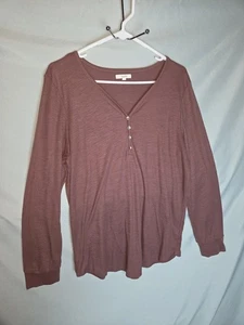 Maurices Damen Gr. 0X Henley-Stil Mauve V-Ausschnitt Langarm Shirt Oberteil Bluse  - Bild 1 von 8