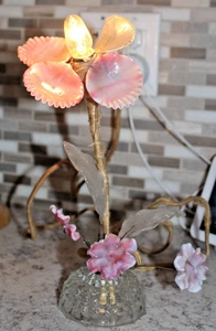 Antique Wire Form Clear Glass Base Slag Glass Petal Blossom Flower Lamp - Picture 1 of 6
