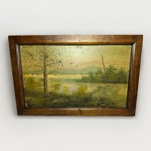 Antiker gerahmter Kunst Landschaftsdruck / Gemälde? - Bild 1 von 16