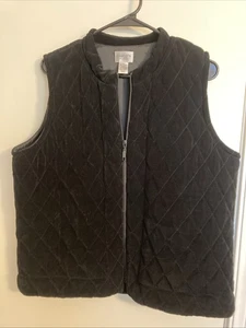 Chico's Women's Size 2 Black Velvet Look Microfiber Quilted Full Zip Vest - Picture 1 of 7