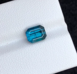2.4 Carats Natural  blue tourmaline Emerald cut faceted - Picture 1 of 10
