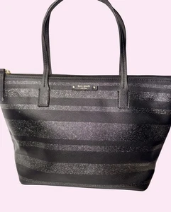 Bolso de Mano Kate Spade Negro Brillo Rayas - Imagen 1 de 6