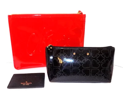 Lote 3 KATE SPADE NY Rojo Cherie Bolso sin asas Negro Maquillaje Monedero Tarjeta Cartera Viaje Foto 1 de 4