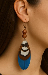 Feather Earrings Turquoise goose with Reeves Pheasant double bead - Picture 1 of 5