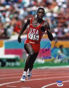Carl Lewis SIGNED 11x14 Photo + 100 M 9.86 PSA/DNA AUTOGRAPHED - Picture 1 of 1