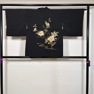 K60599-1 Japanese Kimono Silk Haori Black - Picture 1 of 9