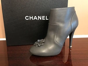CHANEL Camellia Flower Leather Ankle Zip Short Boots Heels Shoes EU 39.5 $1250 - Picture 1 of 12