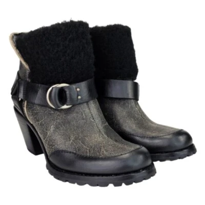 Woolrich Miss Alice Crackle Leather & Wool Harness Ankle Heeled Boot Shoes Sz 6 - Image 1 of 4