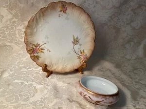 Vintage M Redon LIMOGES TELLER & Schmuck verziert floral handbemalt rosa gold - Bild 1 von 7