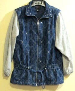 MURELI Puffy Bomber Jeansjacke Damen Medium Nieten Retro Denim Vintage 90er - Bild 1 von 10