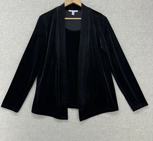 JM Collection Velour Cardigan Built in Tank Top Womens Size M Black Long Sleeve - Picture 1 of 12