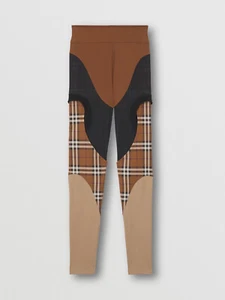Burberry - Leggings - Birch Brown Check & Black Cut-Outs - Stretch Nylon XXS - Picture 1 of 5