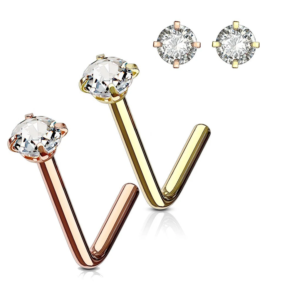 Piercing de nariz con pasador de circonita cúbica L relleno de oro de 14K Foto 1 de 4