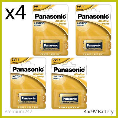 4x Panasonic 9V PP3 Alkaline Power Batteries Smoke Alarms LR22 MX1604 Battery