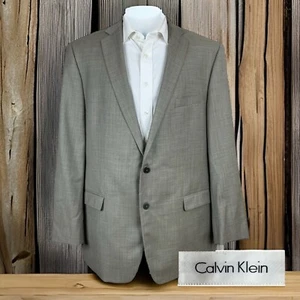 Calvin Klein Blazer Jacket Mens 48L Solid Beige Wool - Picture 1 of 10
