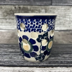 Polish Pottery Manufaktura Boleslawiec Tea Light Blue Floral 3” - Picture 1 of 3