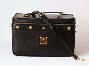 MCM Black Leather Train Case,Beauty Case,Vanity Bag - Picture 1 of 10